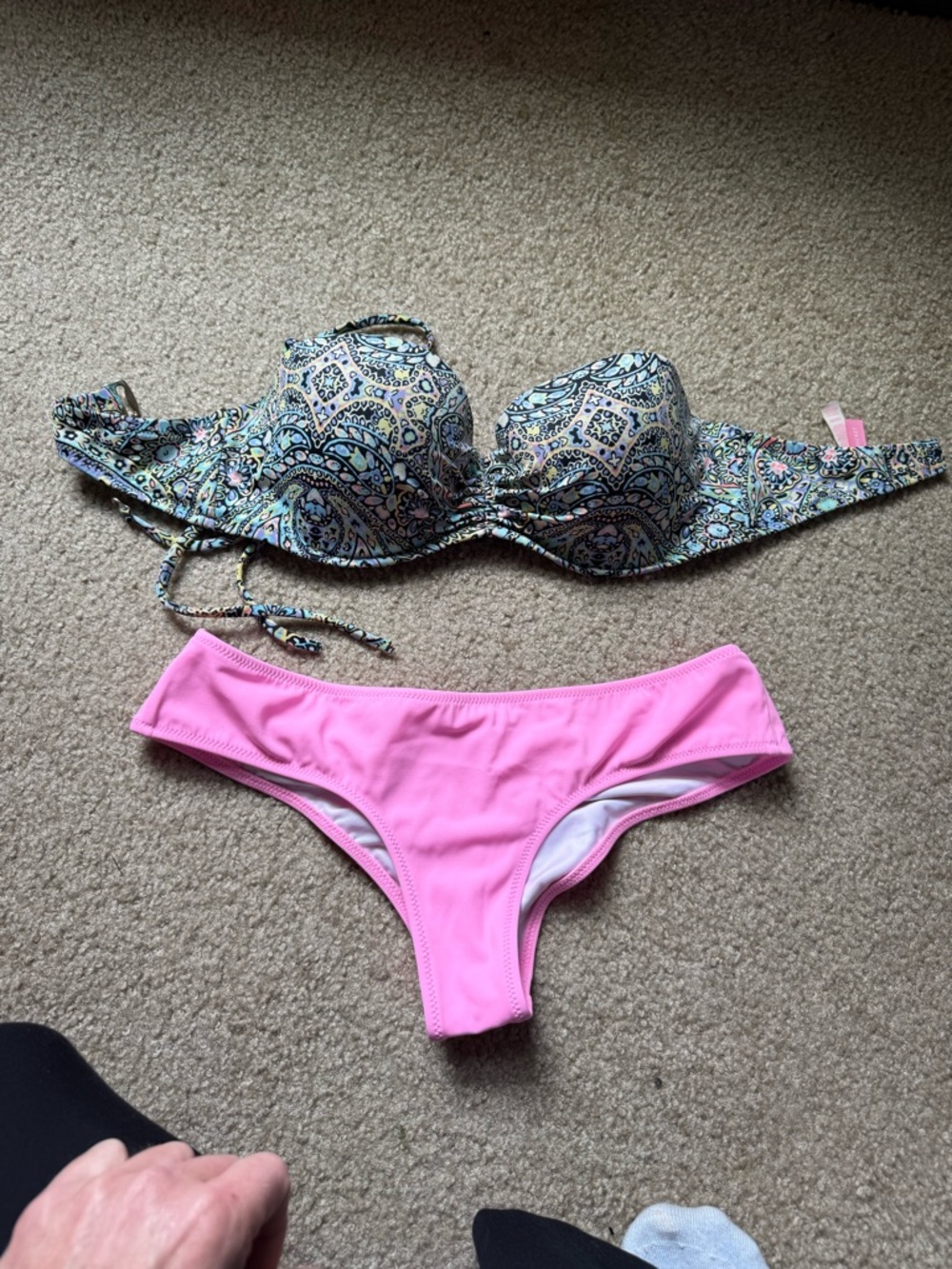 Victoria’s Secret mix match bikini pink cheeky bottoms paisley balconette top